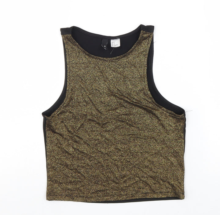 Divided Womens Black Geometric Viscose Basic Tank Size S Round Neck