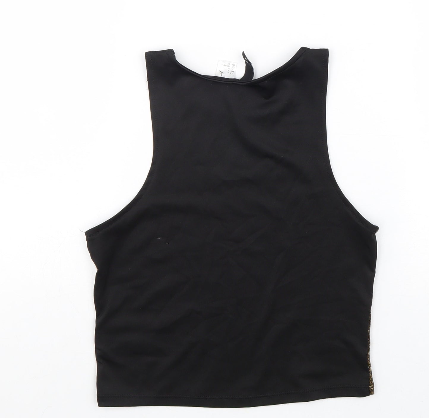 Divided Womens Black Geometric Viscose Basic Tank Size S Round Neck