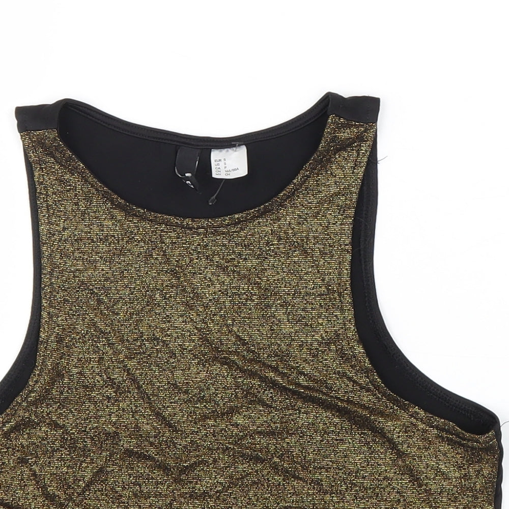 Divided Womens Black Geometric Viscose Basic Tank Size S Round Neck