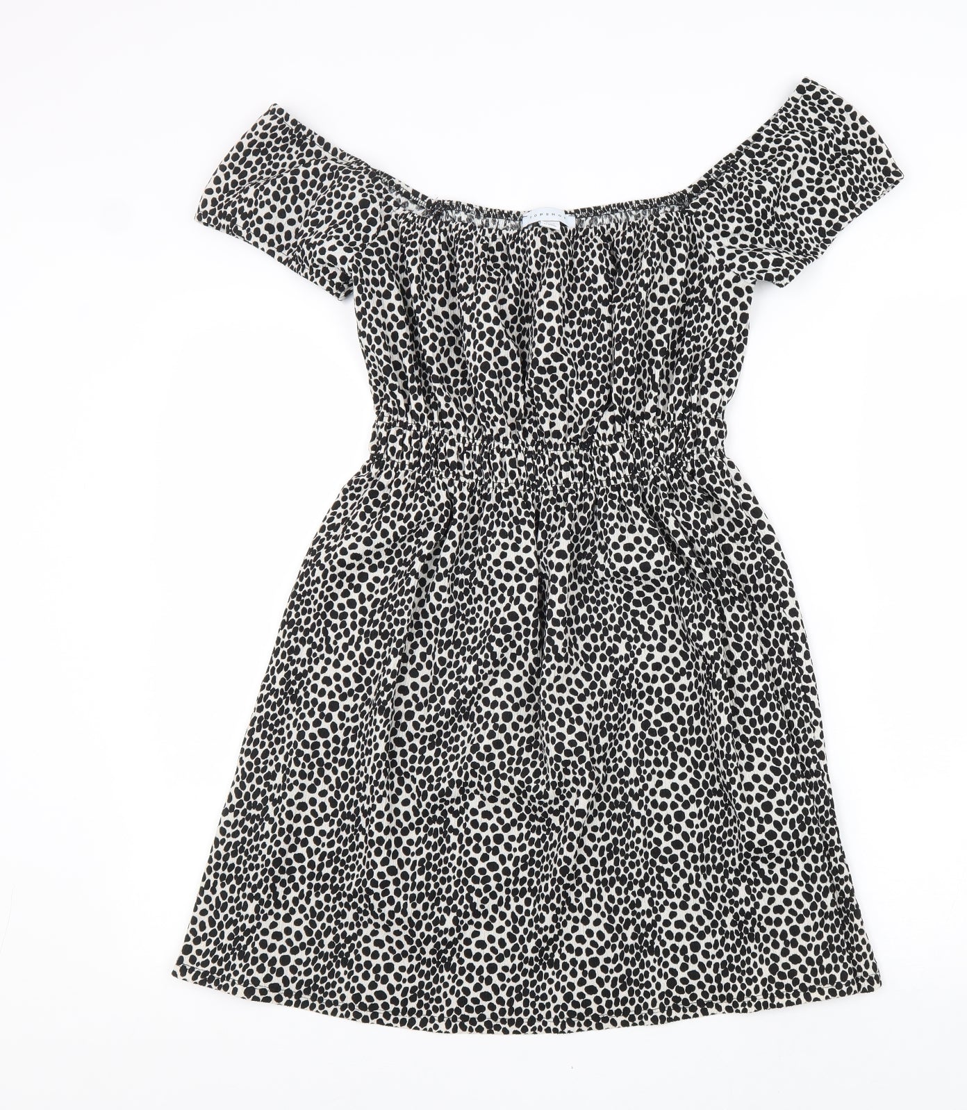 Topshop Womens Black Geometric Polyester A-Line Size 10 Off the Shoulder Pullover