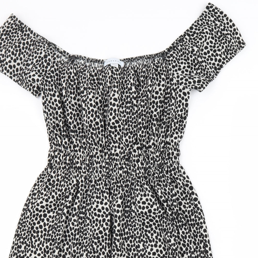 Topshop Womens Black Geometric Polyester A-Line Size 10 Off the Shoulder Pullover