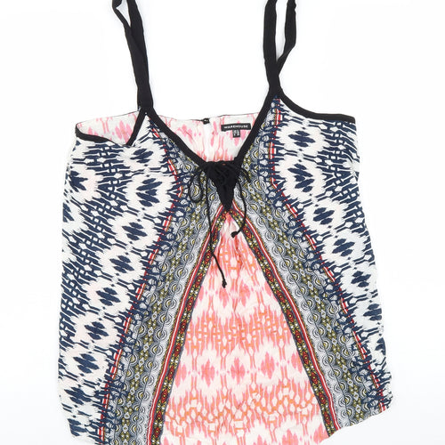 Warehouse Womens Multicoloured Geometric Viscose Basic Tank Size 12 V-Neck