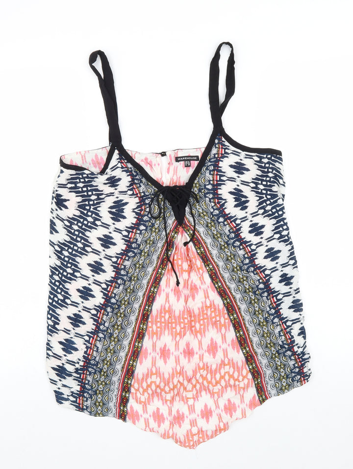 Warehouse Womens Multicoloured Geometric Viscose Basic Tank Size 12 V-Neck