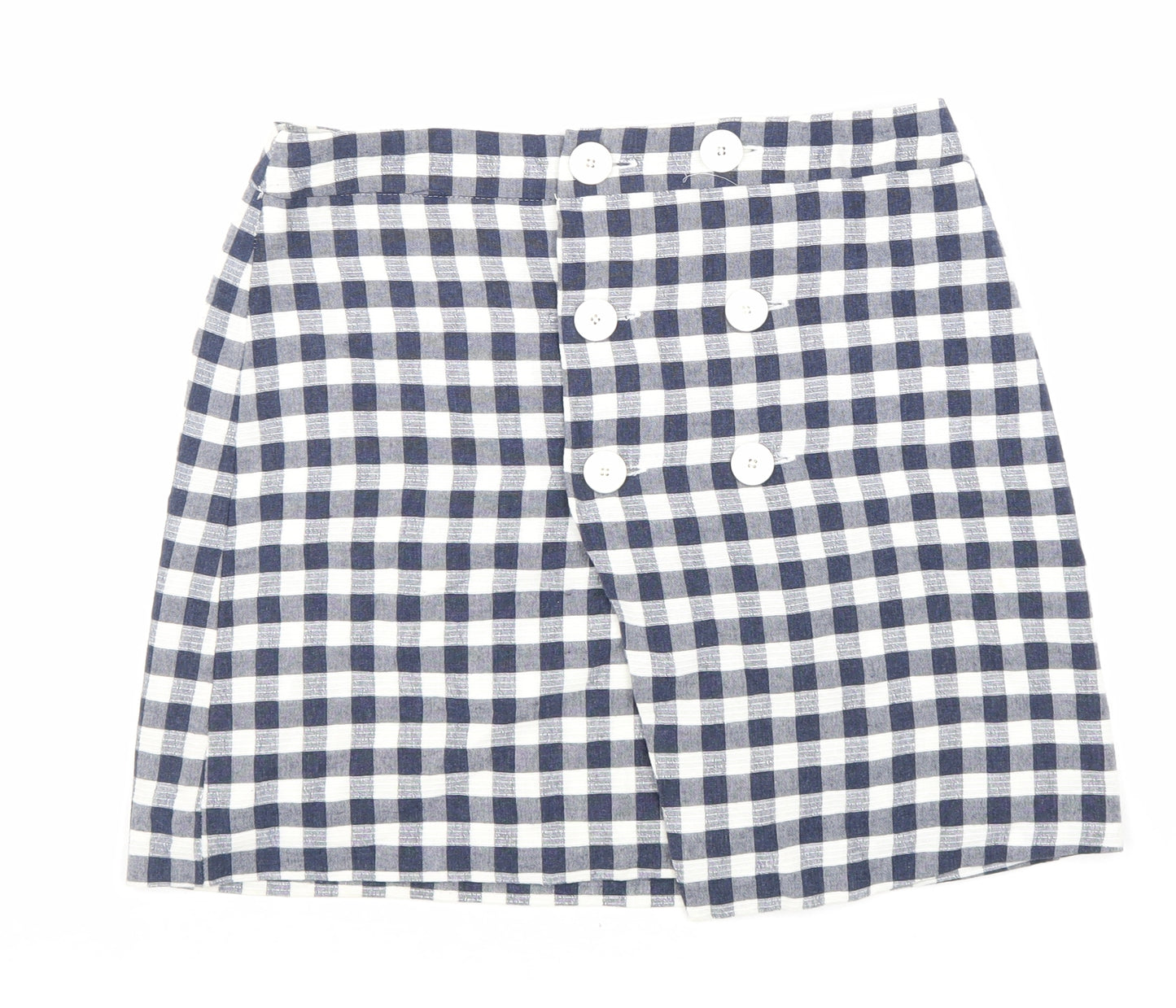 MNG Womens Black Check Cotton A-Line Skirt Size M Button