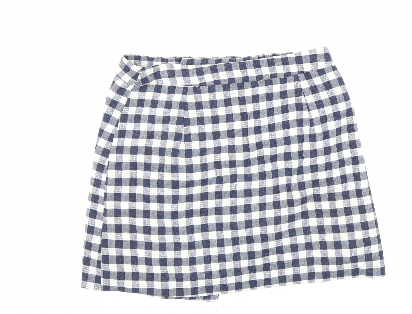 MNG Womens Black Check Cotton A-Line Skirt Size M Button