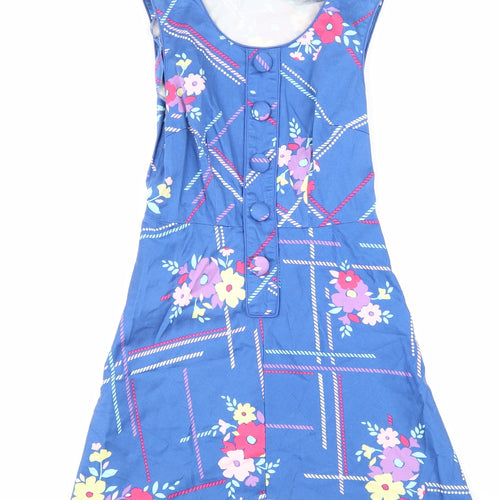 New Look Womens Blue Geometric Cotton A-Line Size 8 Round Neck Pullover