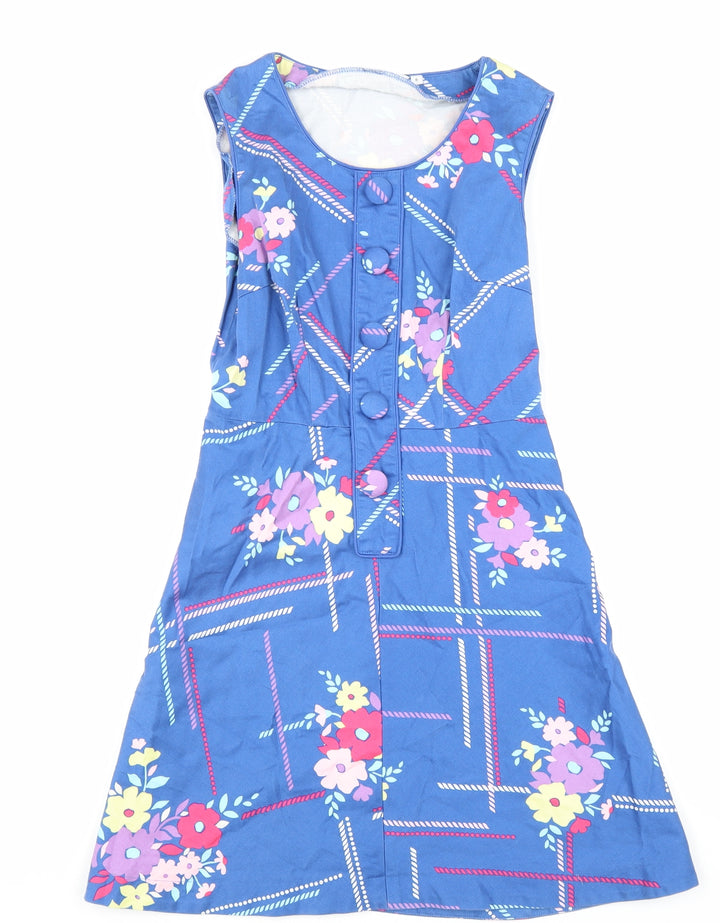 New Look Womens Blue Geometric Cotton A-Line Size 8 Round Neck Pullover