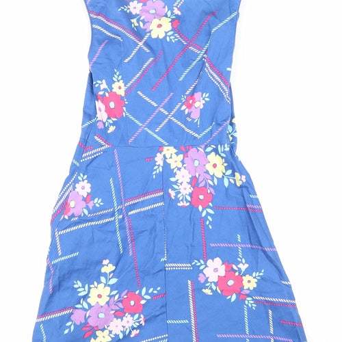 New Look Womens Blue Geometric Cotton A-Line Size 8 Round Neck Pullover