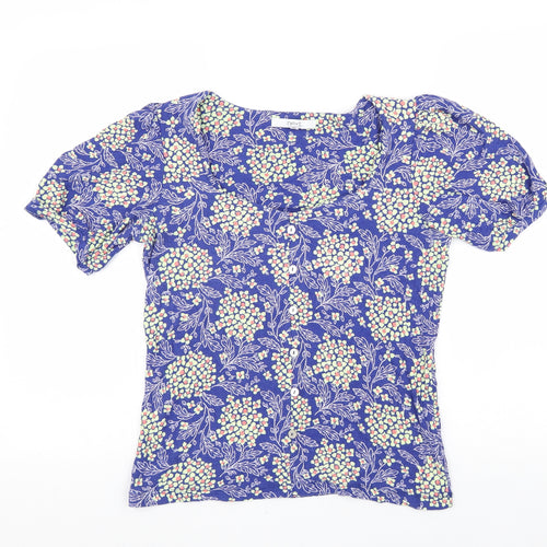 NEXT Womens Blue Geometric Viscose Basic T-Shirt Size 10 Scoop Neck