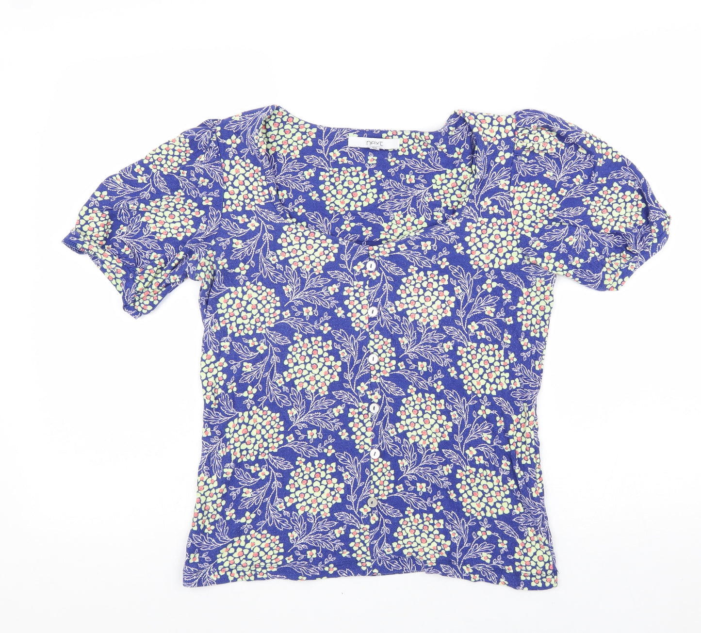 NEXT Womens Blue Geometric Viscose Basic T-Shirt Size 10 Scoop Neck