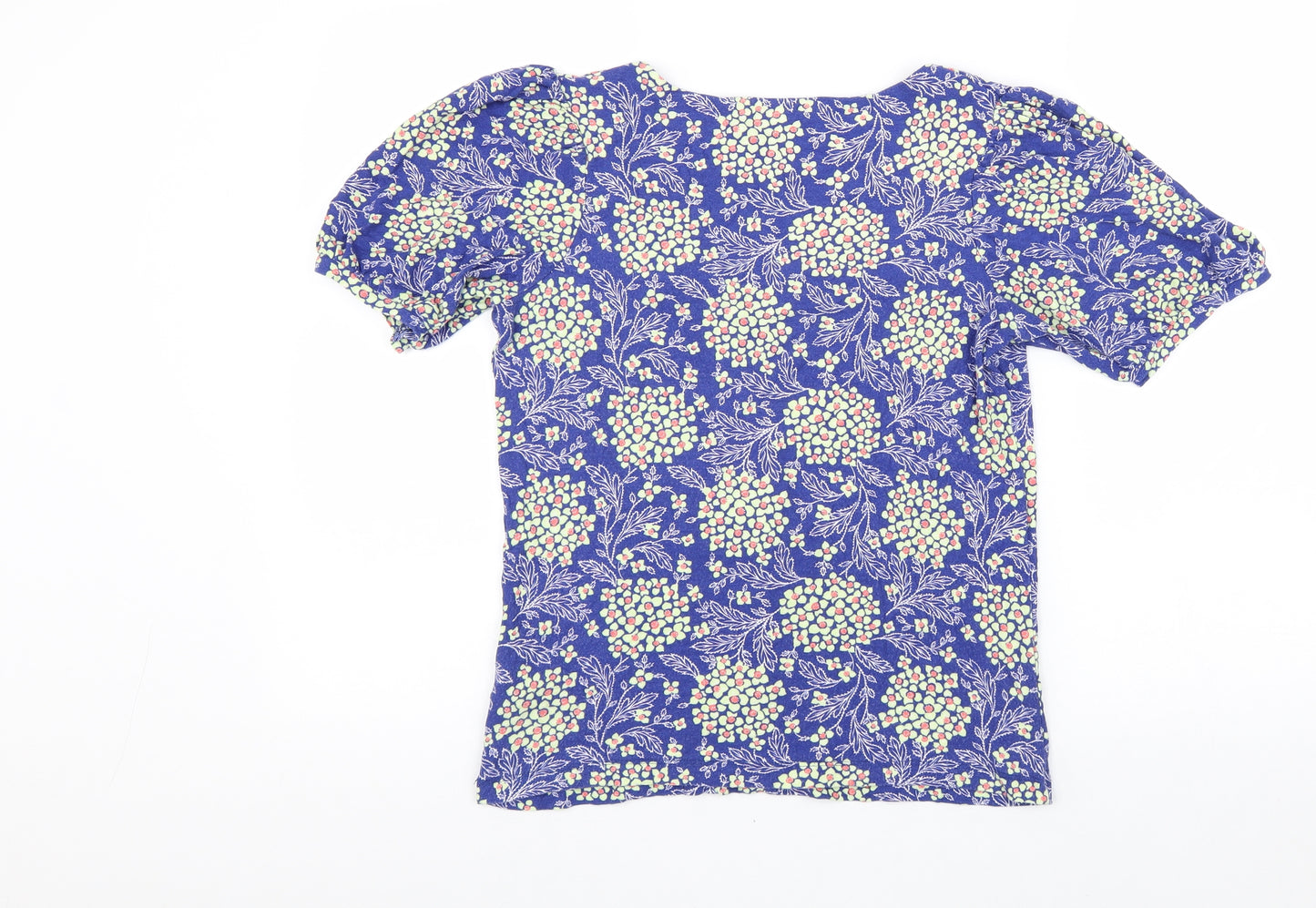 NEXT Womens Blue Geometric Viscose Basic T-Shirt Size 10 Scoop Neck