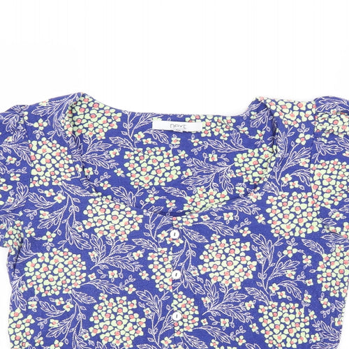 NEXT Womens Blue Geometric Viscose Basic T-Shirt Size 10 Scoop Neck