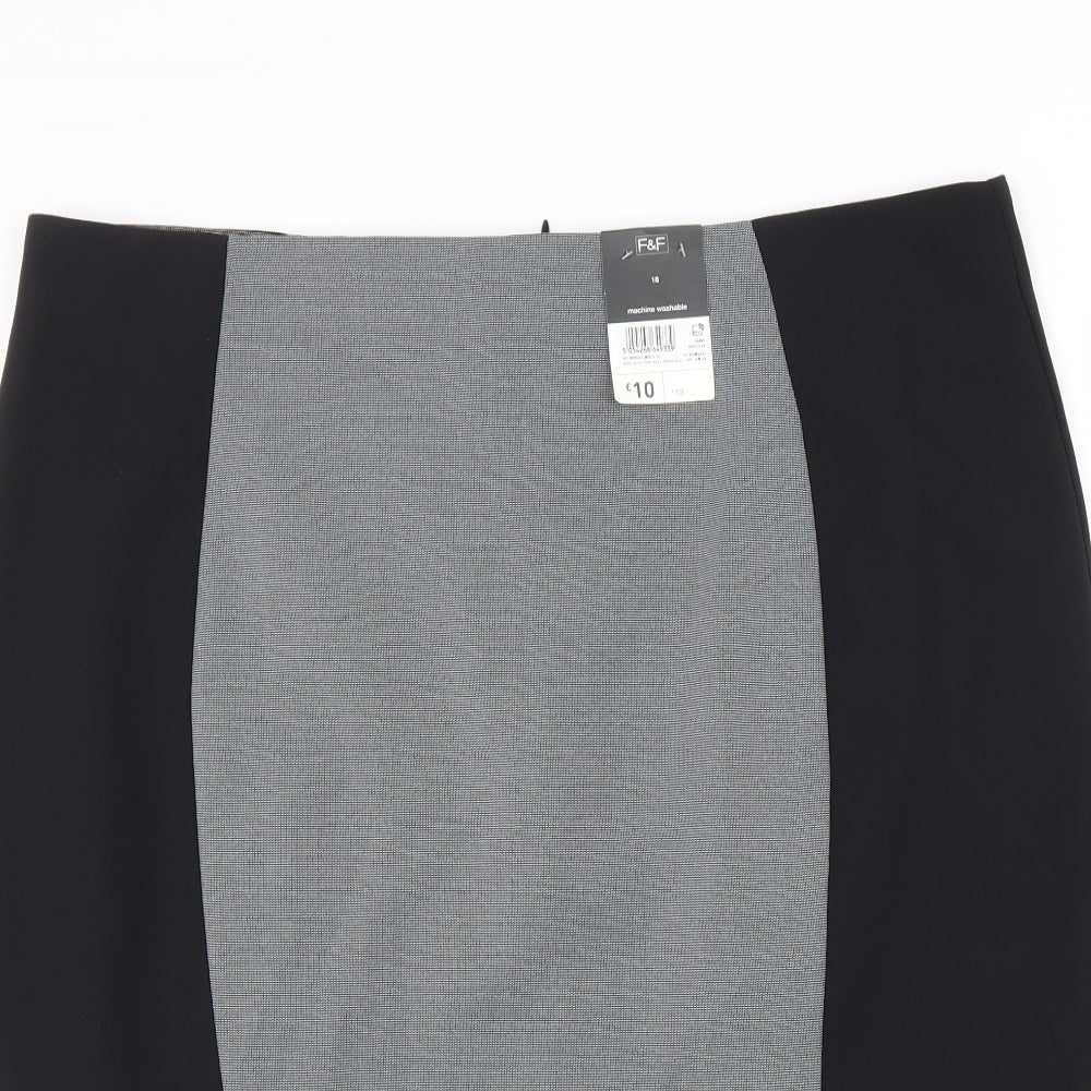 F&F Womens Black Polyester Straight & Pencil Skirt Size 18 Zip