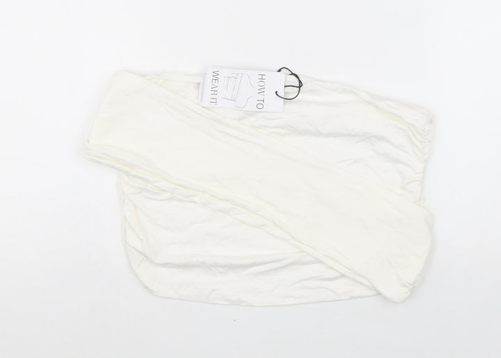 Stradivarius Womens White Viscose Cropped Blouse Size XL One Shoulder