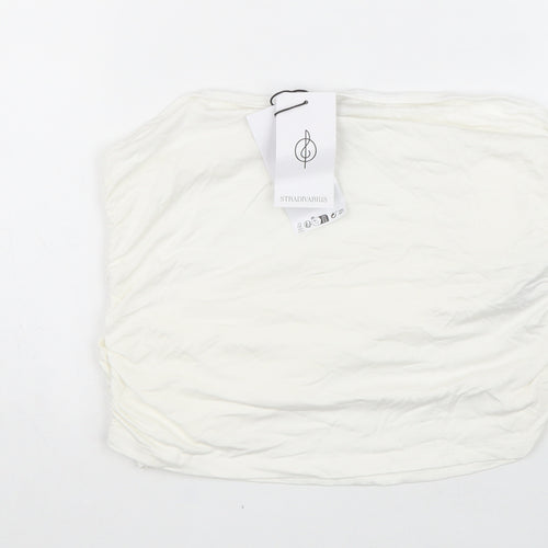Stradivarius Womens White Viscose Cropped Blouse Size XL One Shoulder