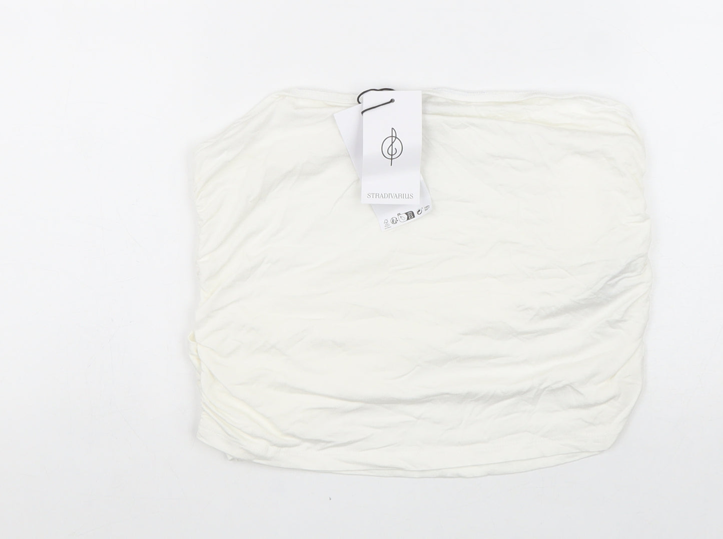 Stradivarius Womens White Viscose Cropped Blouse Size XL One Shoulder