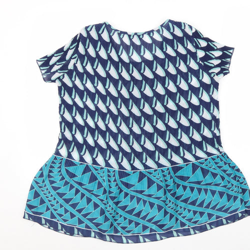 Autonomy Womens Blue Geometric Polyester Basic Blouse Size 12 Round Neck