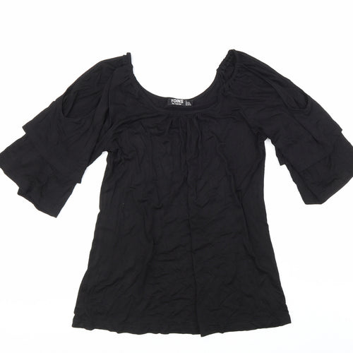Yoins Womens Black Viscose Basic Blouse Size 8 Scoop Neck