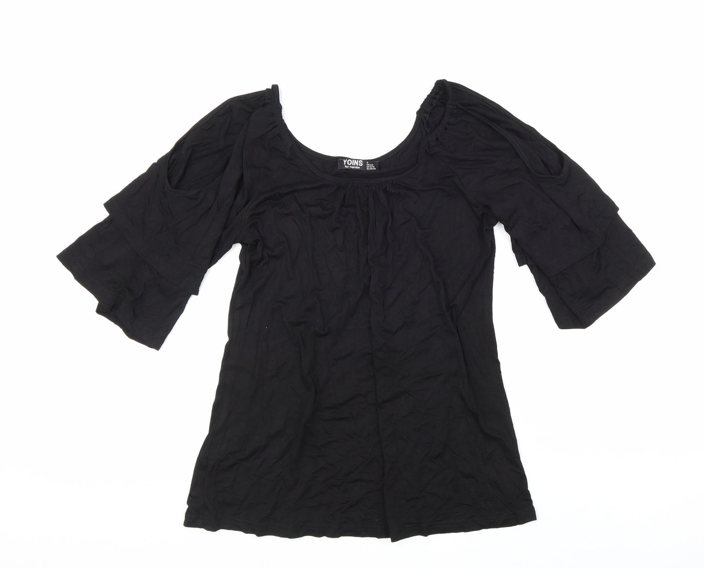 Yoins Womens Black Viscose Basic Blouse Size 8 Scoop Neck