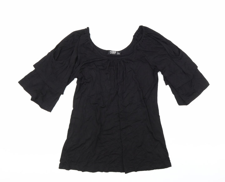 Yoins Womens Black Viscose Basic Blouse Size 8 Scoop Neck