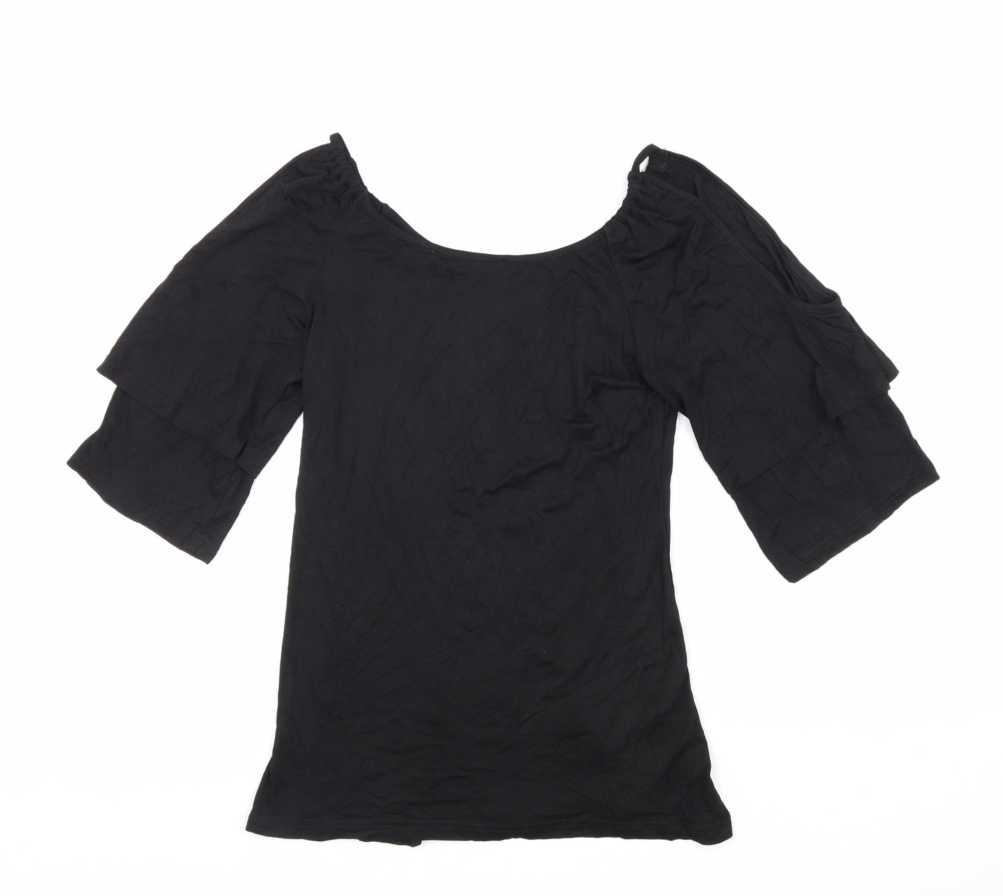 Yoins Womens Black Viscose Basic Blouse Size 8 Scoop Neck