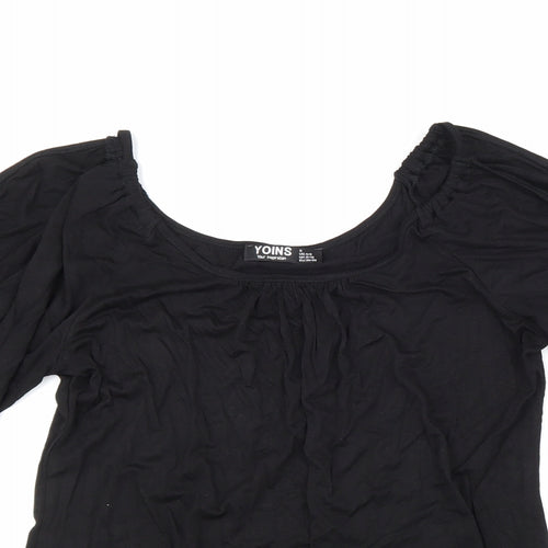 Yoins Womens Black Viscose Basic Blouse Size 8 Scoop Neck