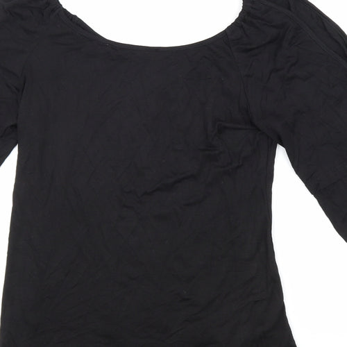 Yoins Womens Black Viscose Basic Blouse Size 8 Scoop Neck