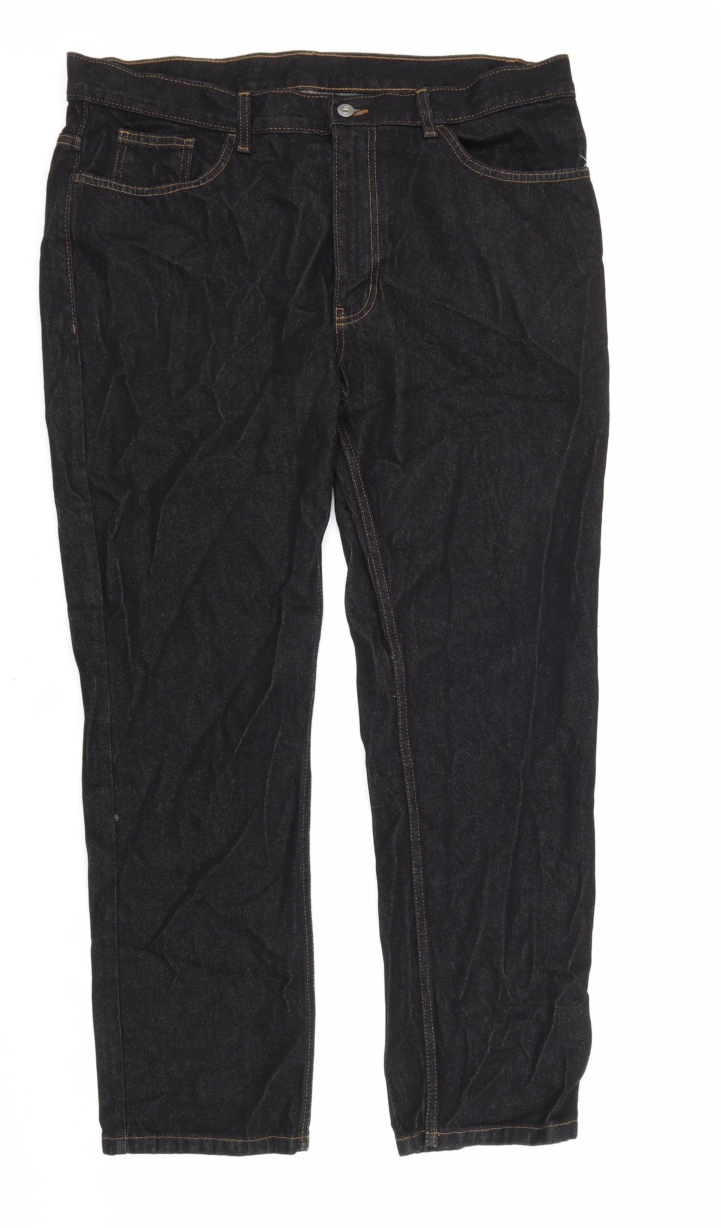 George Mens Black Cotton Straight Jeans Size 38 in L30 in Regular Zip
