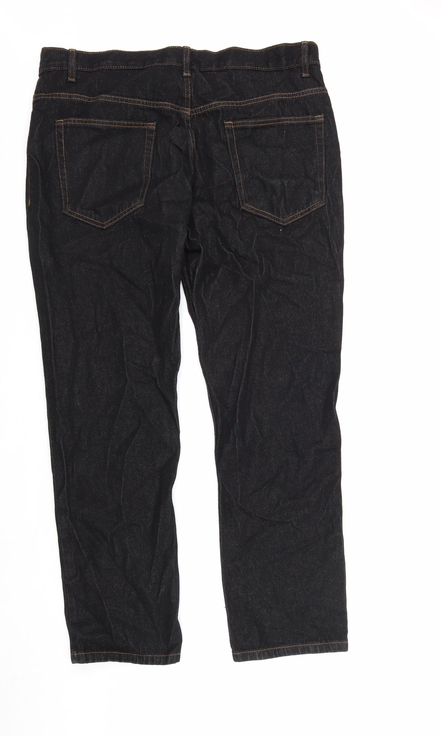 George Mens Black Cotton Straight Jeans Size 38 in L30 in Regular Zip