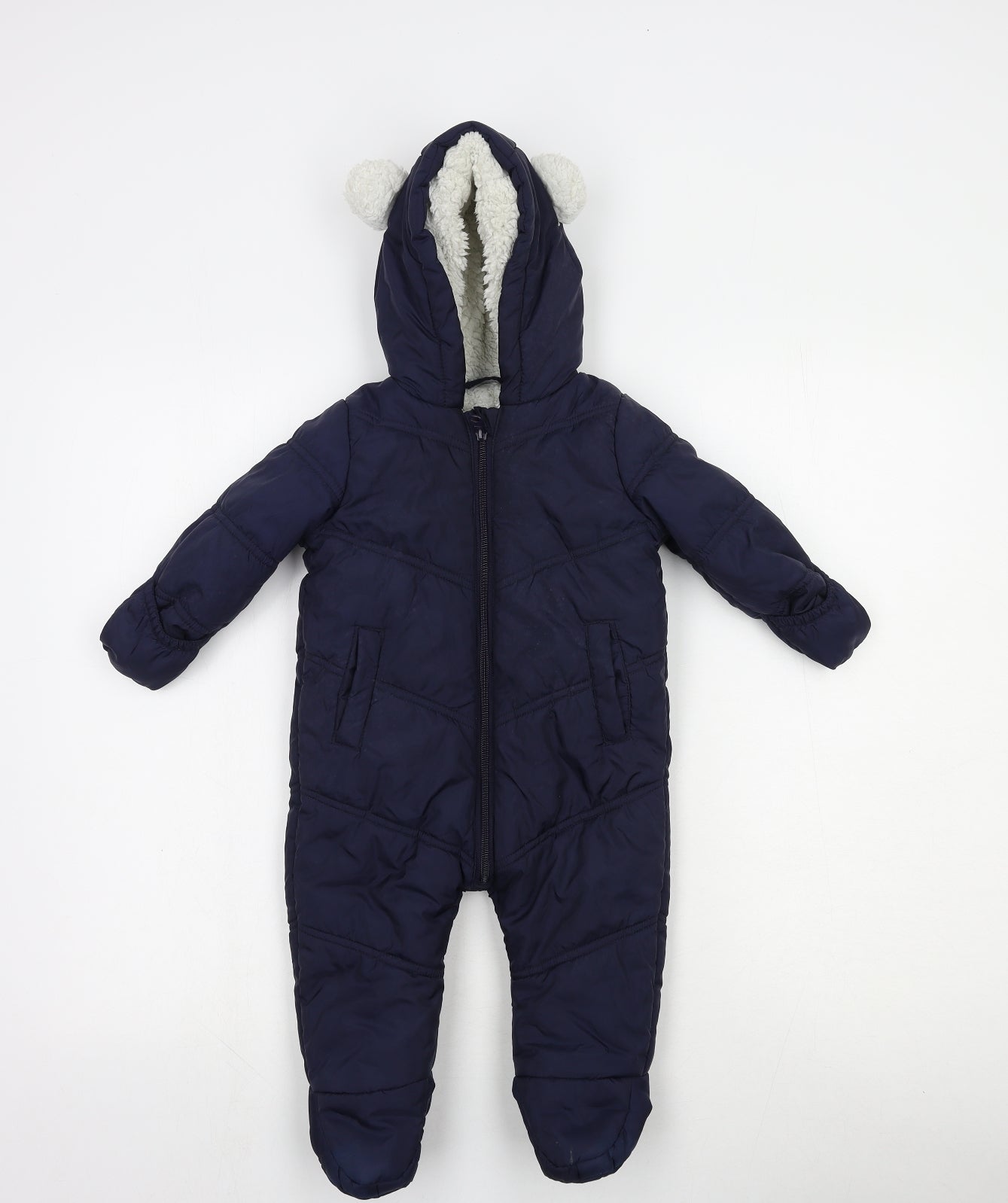 Matalan Baby Blue Basic Coat Snowsuit Size 6-9 Months Zip - Fluffy Lining