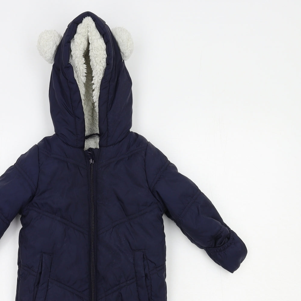 Matalan Baby Blue Basic Coat Snowsuit Size 6-9 Months Zip - Fluffy Lining