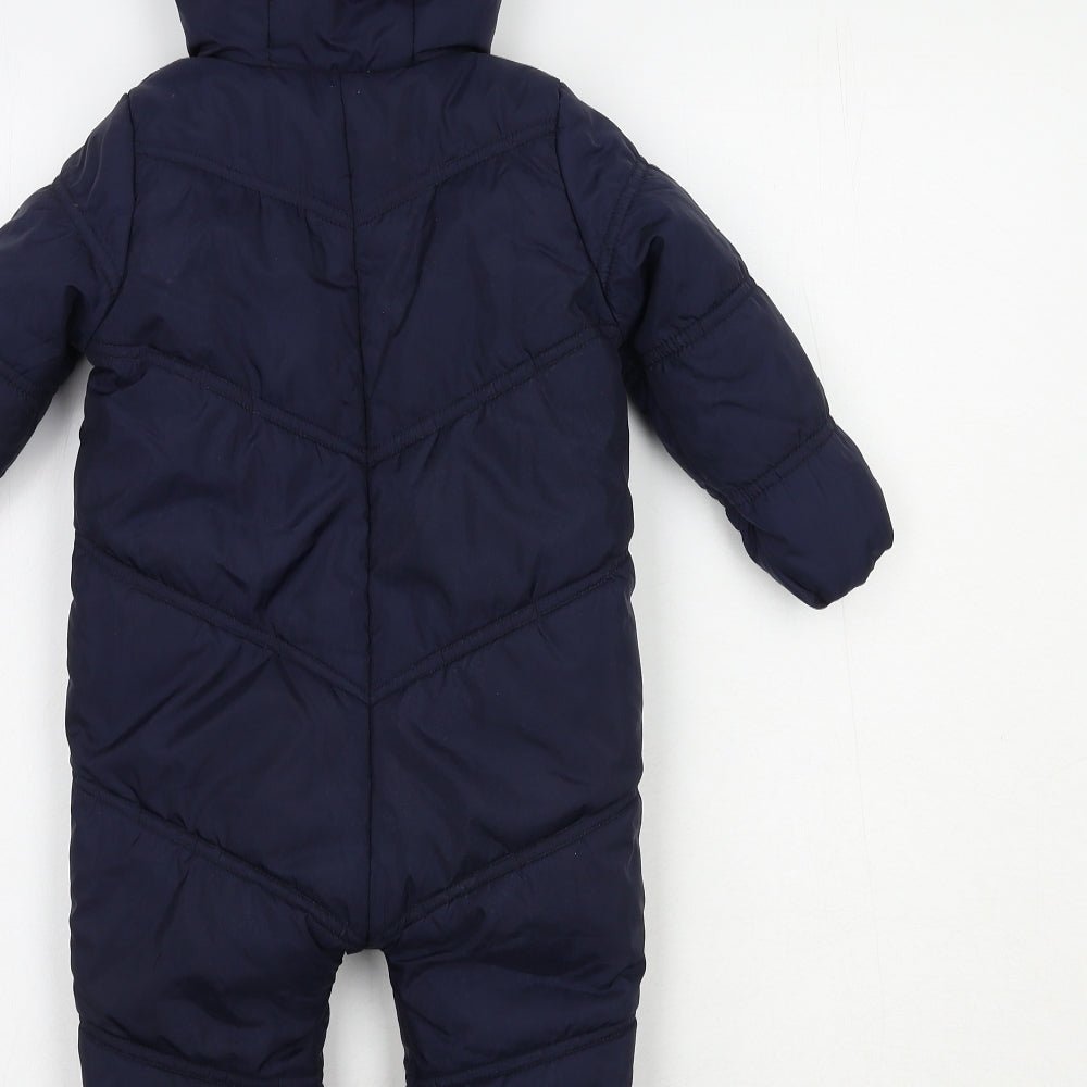 Matalan Baby Blue Basic Coat Snowsuit Size 6-9 Months Zip - Fluffy Lining