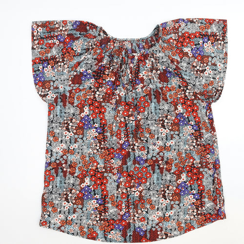 Preworn Womens Multicoloured Geometric Viscose Basic Blouse Size L Round Neck