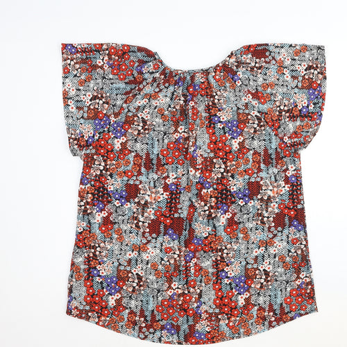 Preworn Womens Multicoloured Geometric Viscose Basic Blouse Size L Round Neck