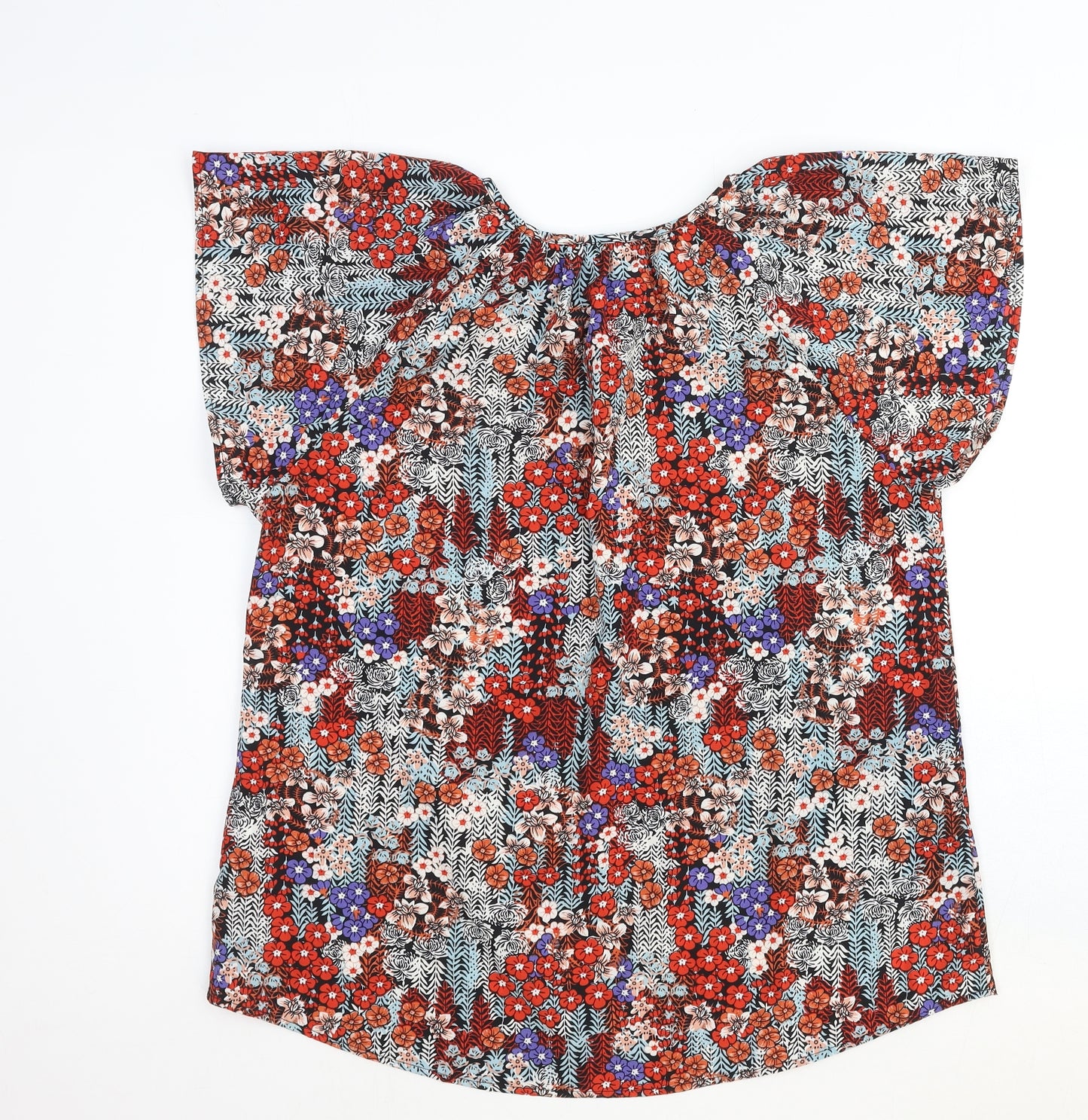 Preworn Womens Multicoloured Geometric Viscose Basic Blouse Size L Round Neck