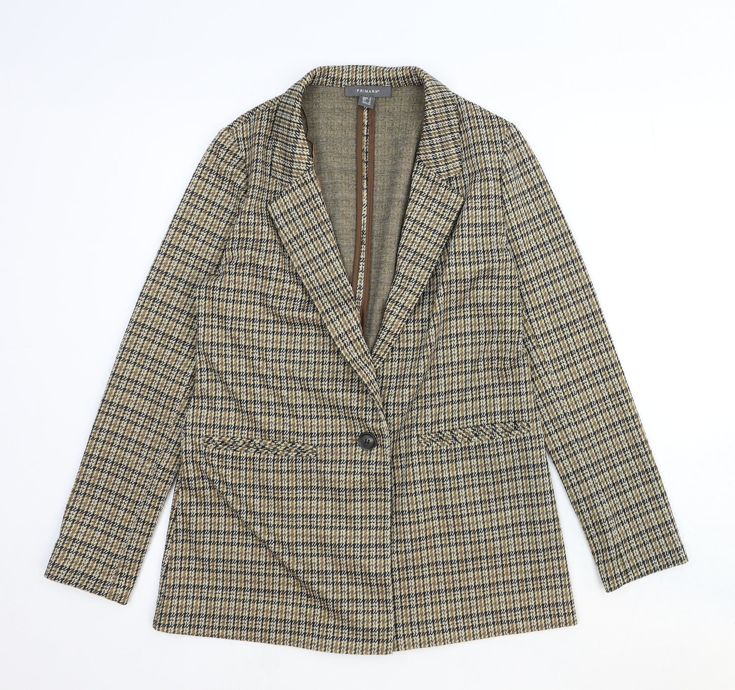 Primark Womens Brown Plaid Cotton Jacket Blazer Size 8