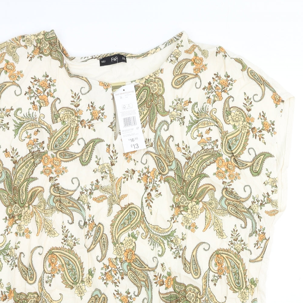 F&F Womens Multicoloured Paisley Cotton Basic Blouse Size 20 Round Neck