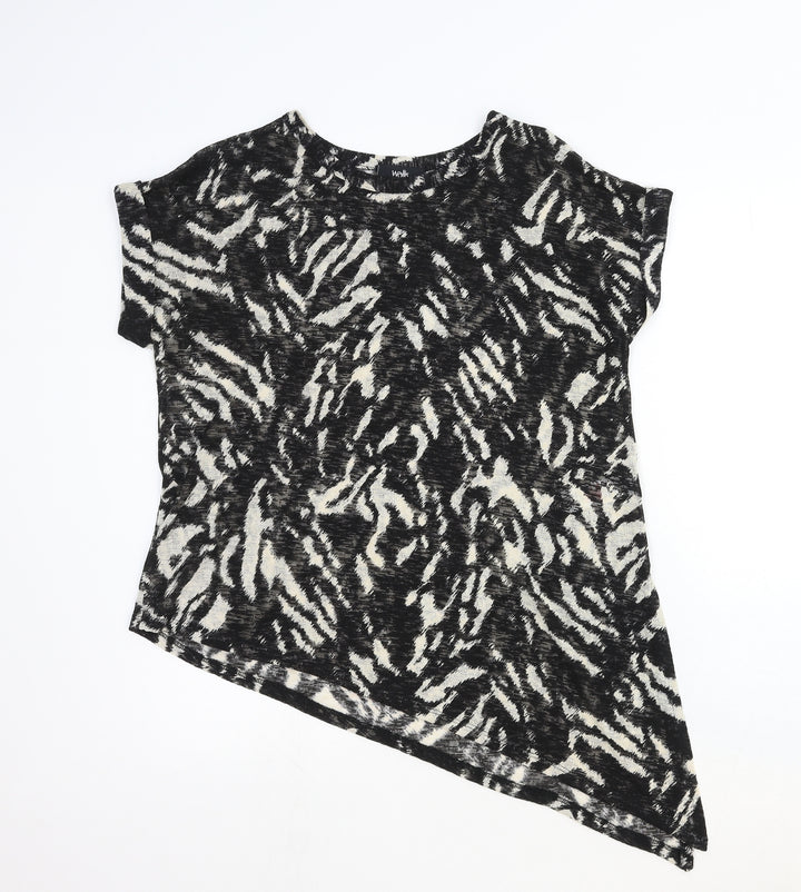 Wallis Womens Black Animal Print Viscose Basic T-Shirt Size S Round Neck - Tiger Pattern