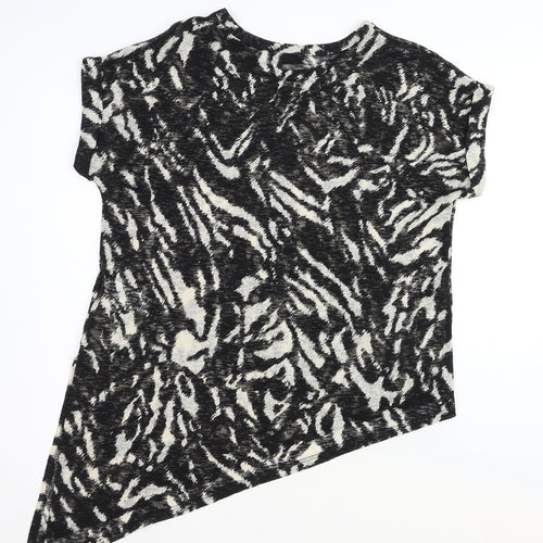 Wallis Womens Black Animal Print Viscose Basic T-Shirt Size S Round Neck - Tiger Pattern