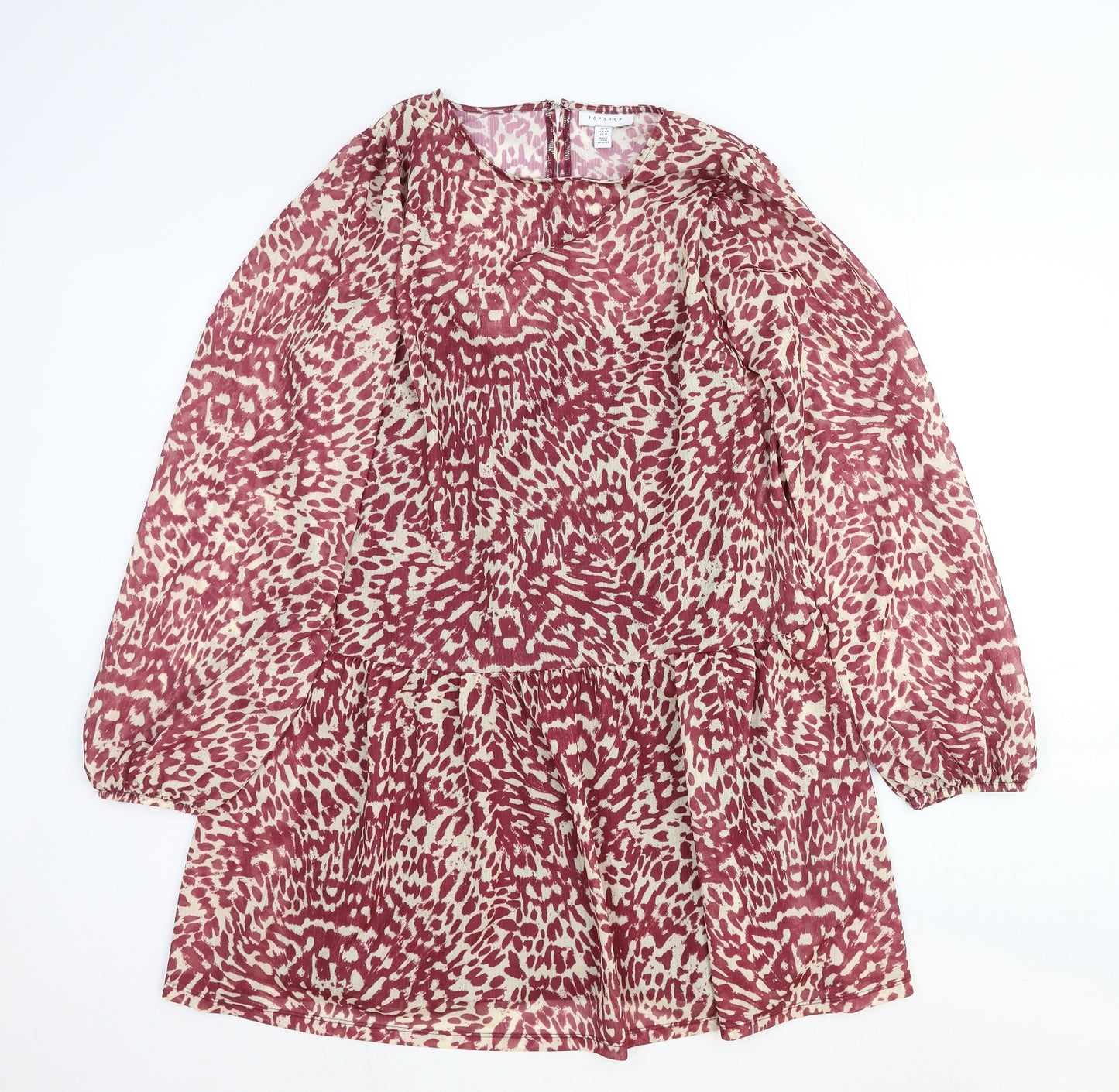 Topshop Womens Pink Geometric Viscose Basic Blouse Size 16 Round Neck