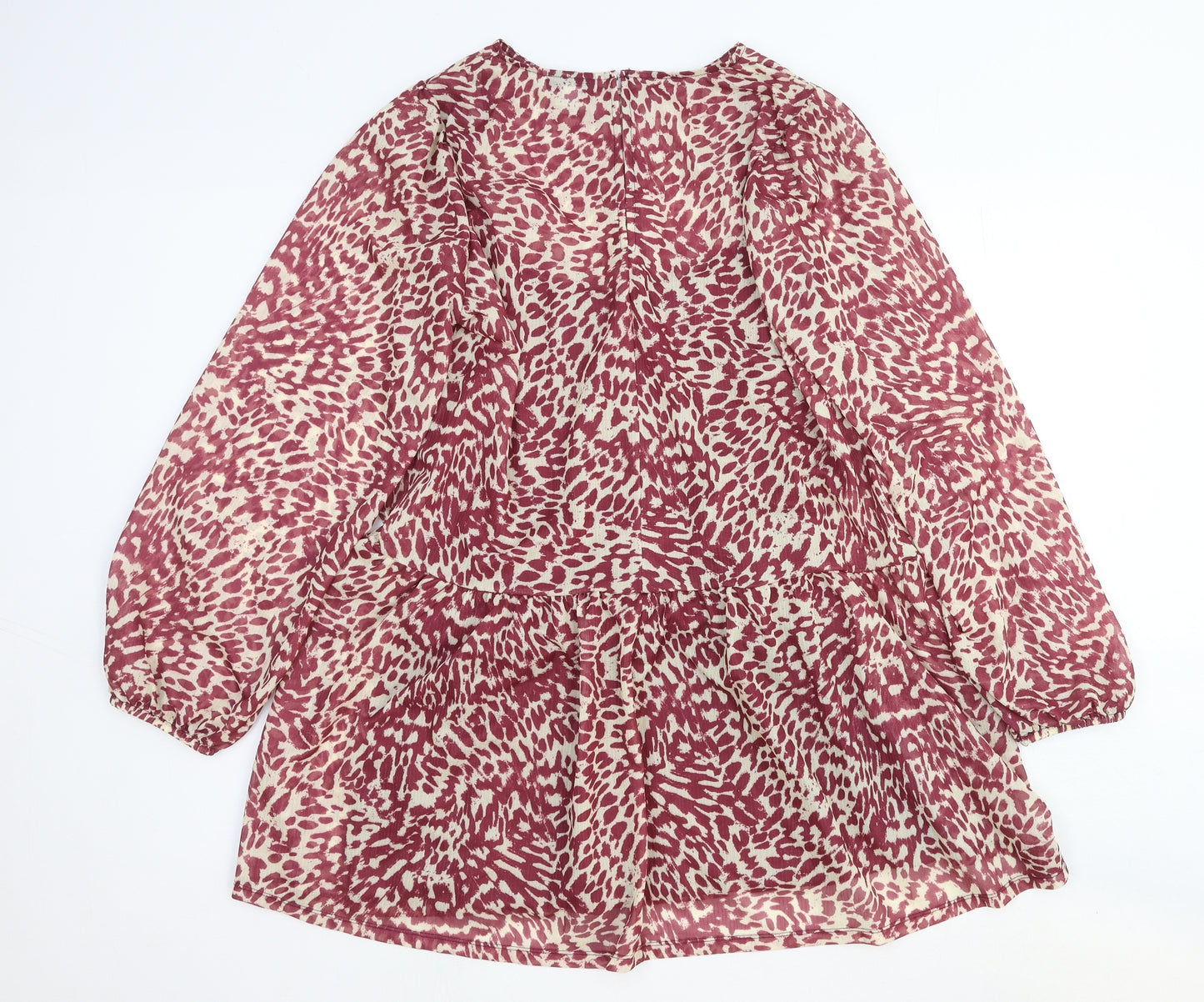 Topshop Womens Pink Geometric Viscose Basic Blouse Size 16 Round Neck