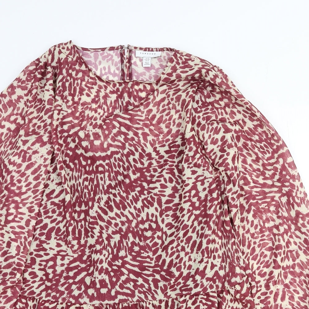 Topshop Womens Pink Geometric Viscose Basic Blouse Size 16 Round Neck