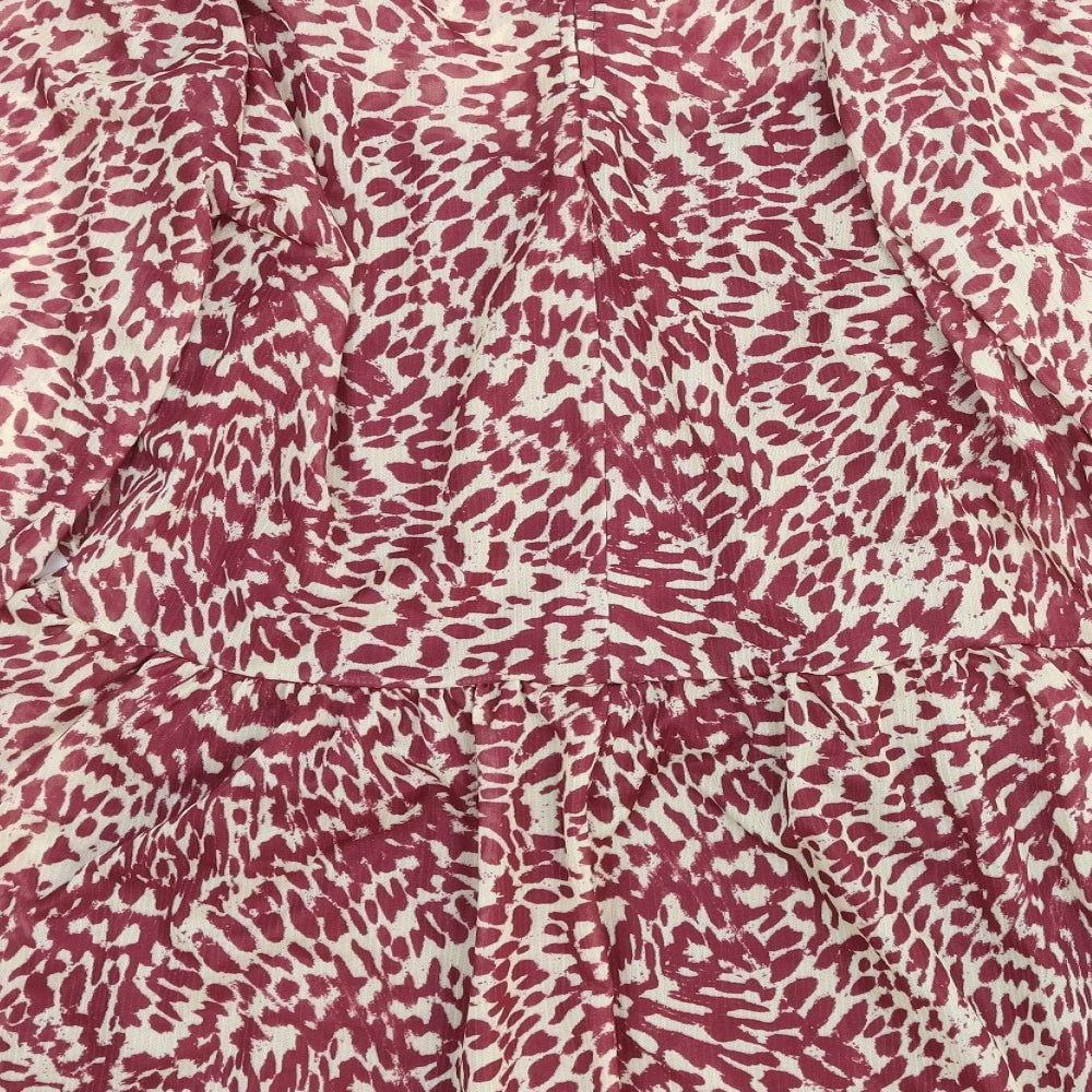 Topshop Womens Pink Geometric Viscose Basic Blouse Size 16 Round Neck