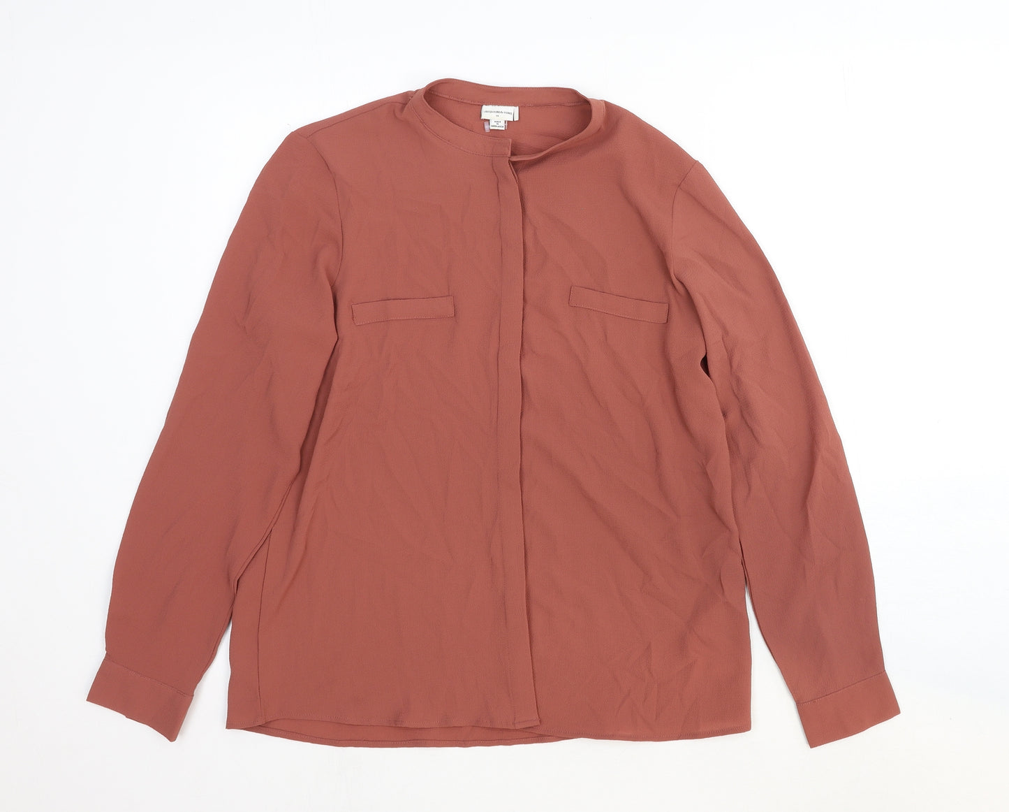 Jaqueline de Yong Womens Red Viscose Basic Button-Up Size 8 Round Neck