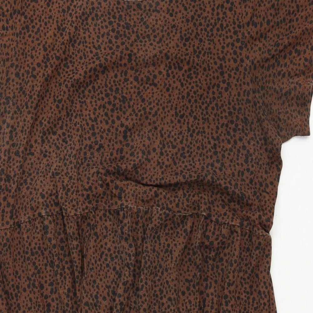 Wednesday's Girl Womens Brown Geometric Cotton A-Line Size 18 Round Neck Pullover