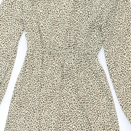 SheIn Womens Brown Animal Print Viscose A-Line Size S Round Neck Button - Leopard Pattern