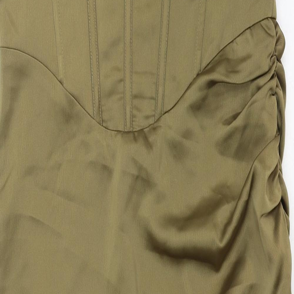 PRETTYLITTLETHING Womens Brown Viscose Bodycon Size 10 Off the Shoulder Zip - Keyhole Neck