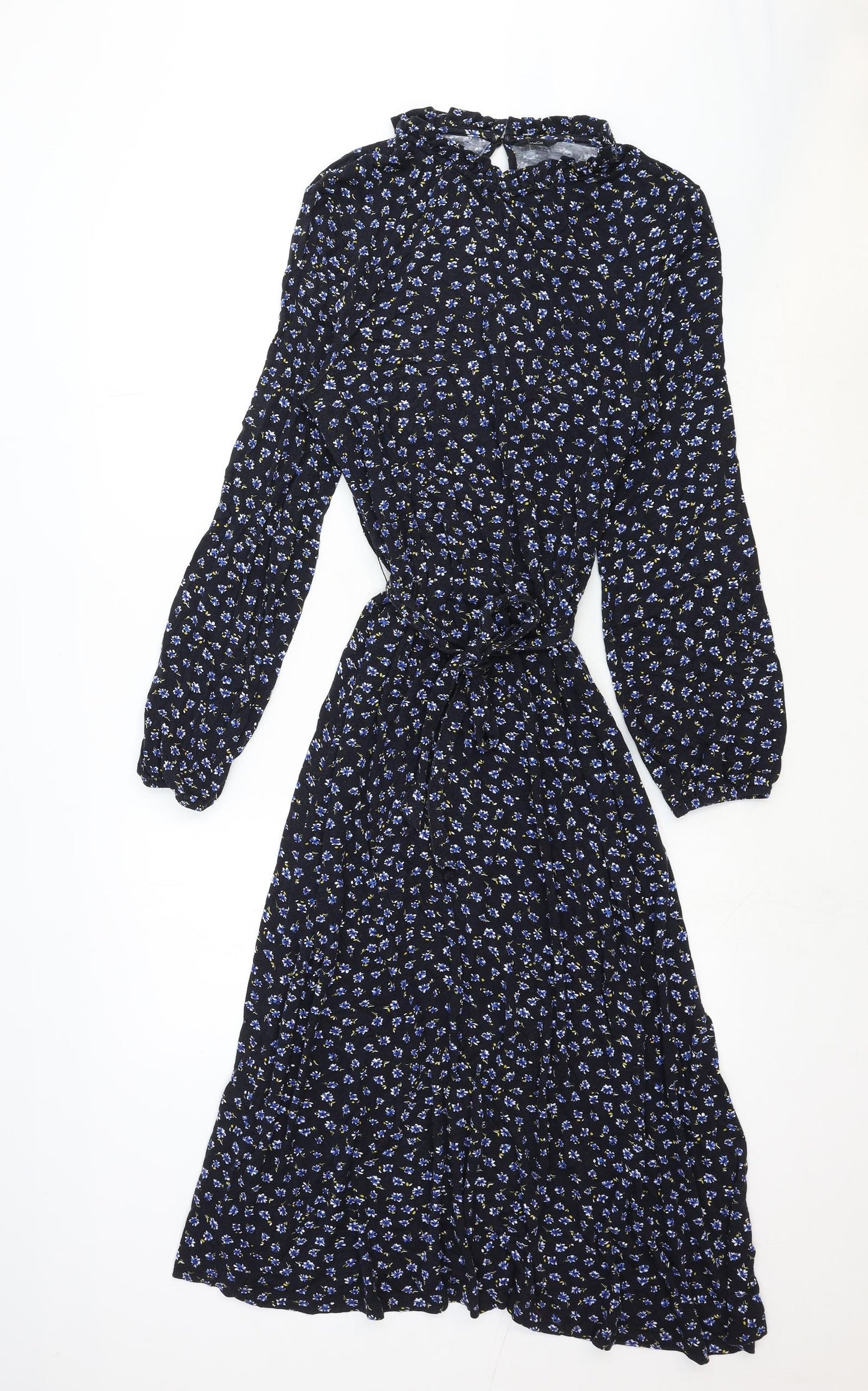 M&Co Womens Blue Floral Cotton Maxi Size 14 Round Neck Button