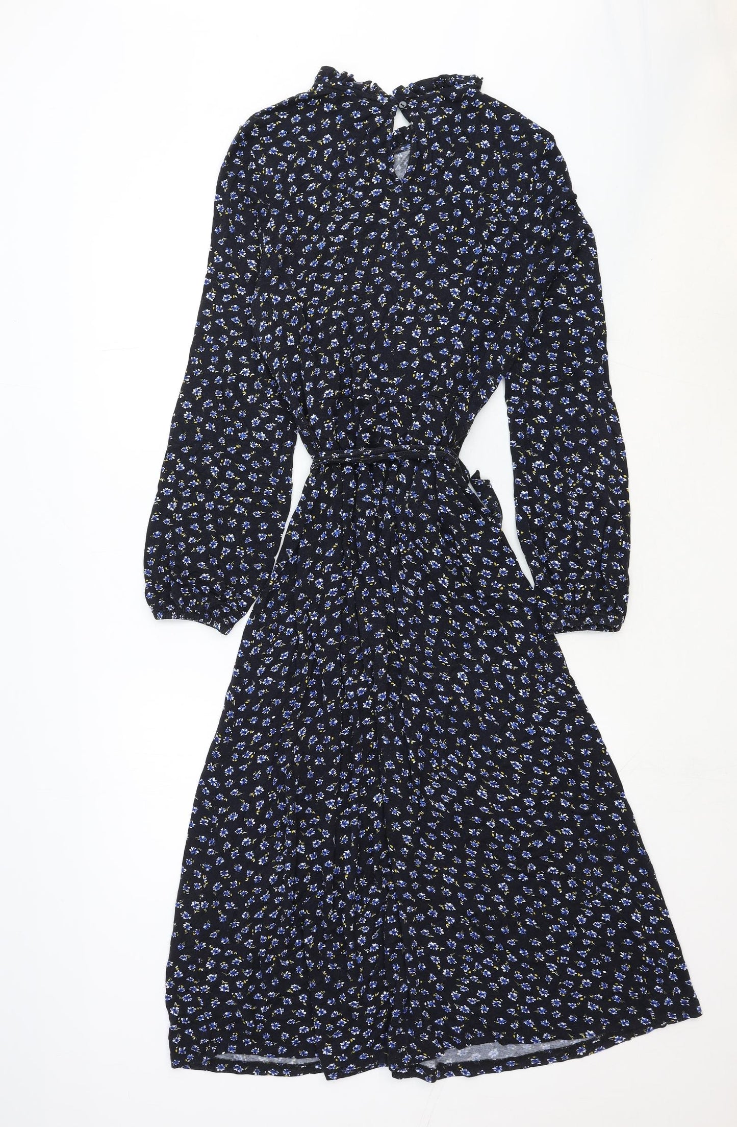 M&Co Womens Blue Floral Cotton Maxi Size 14 Round Neck Button