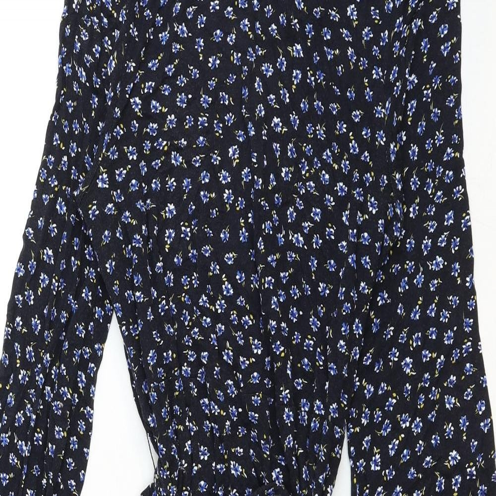 M&Co Womens Blue Floral Cotton Maxi Size 14 Round Neck Button